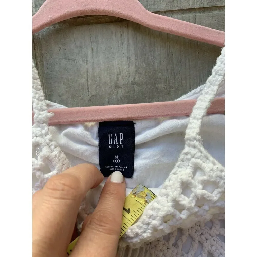 GAP KIDS Girls White Sleeveless Crochet Knit Boho Top Cute Size 8
